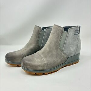 Sorel Evie Boots Shoes Women's 7.5 Grey Leather Pull On Waterproof Ankle Boots